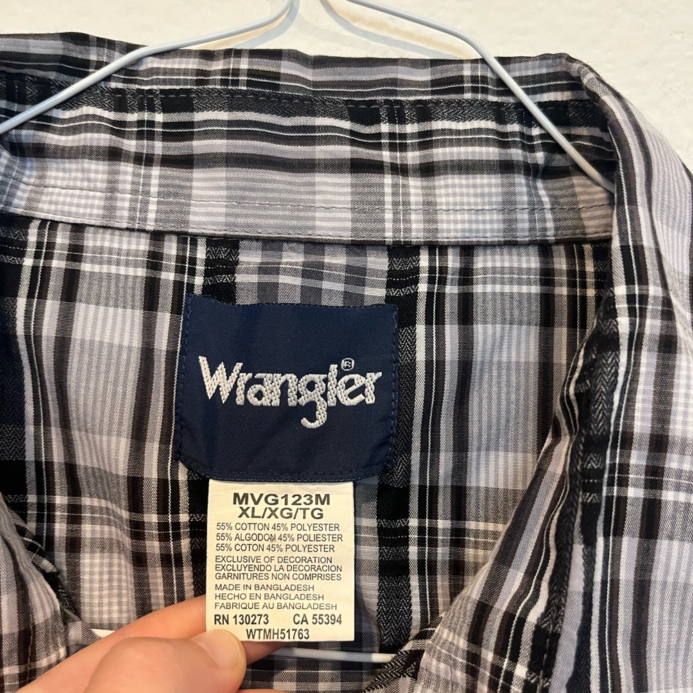 Wrangler Men’s Size XL‎ Black White Flannel Pearl Snap Plaid Western EUC - Picture 2 of 4
